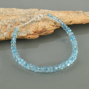 Natural Aquamarine Rondelle Beaded Bracelet | 925 Sterling Silver fine Jewelry | March Birthstone Gift | Healing Power Crystals