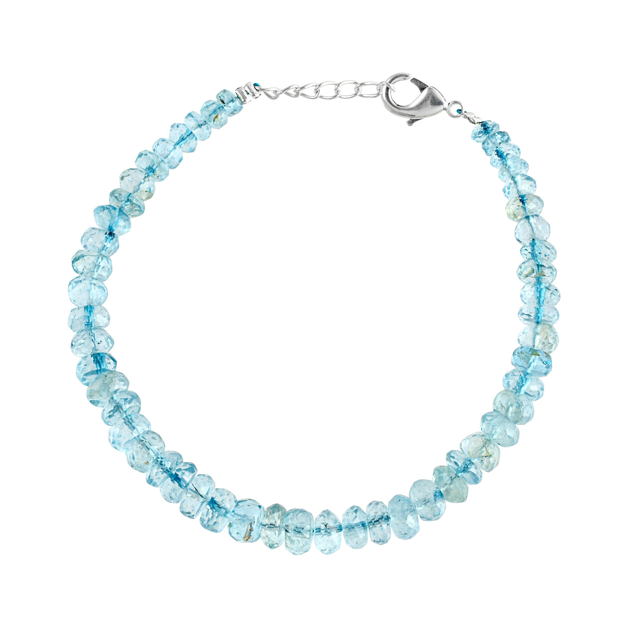 Natural Aquamarine Rondelle Beaded Bracelet | 925 Sterling Silver fine Jewelry | March Birthstone Gift | Healing Power Crystals