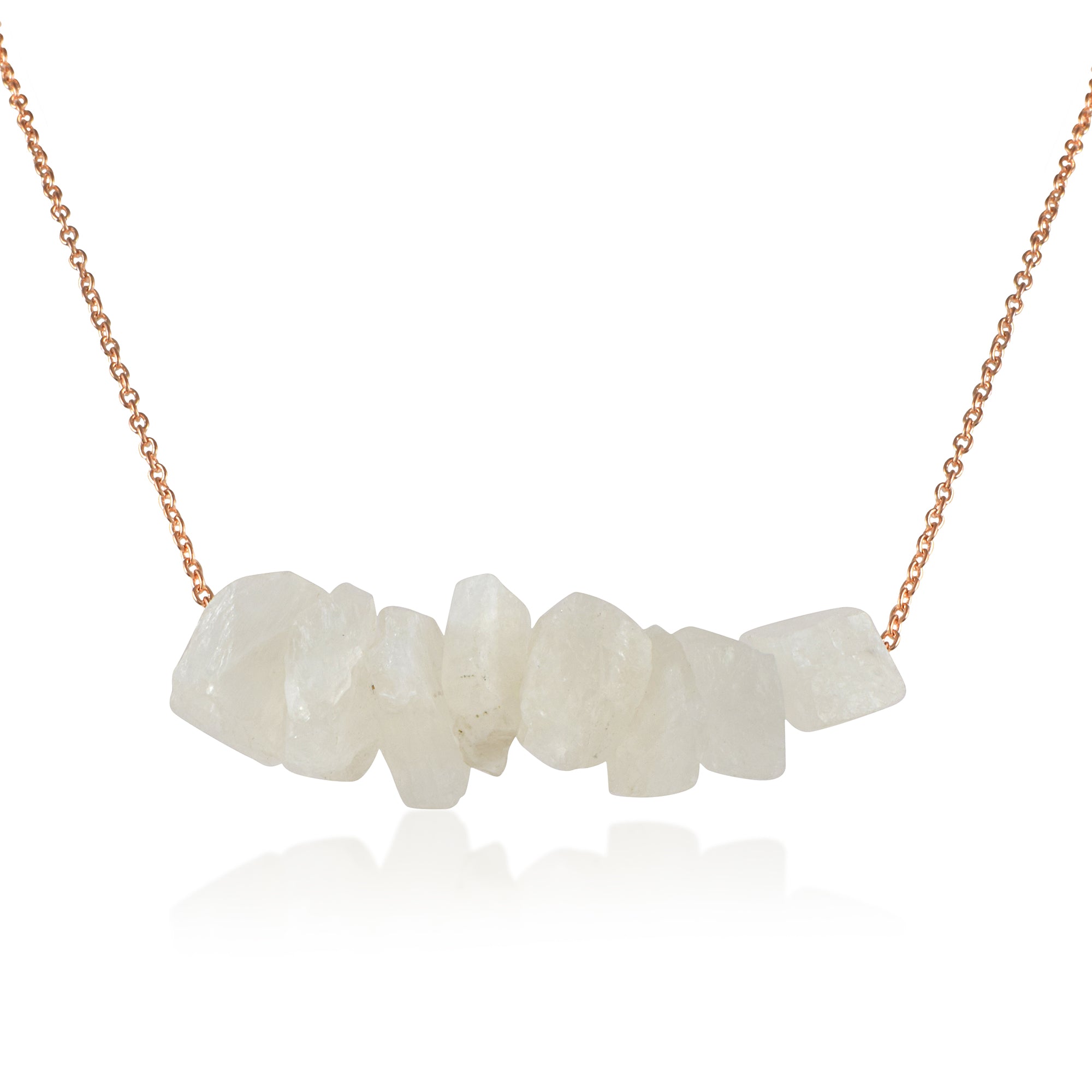 Natural Rainbow Moonstone Uncut Chips Rose Gold Plating Chain Necklace | 92.5 Sterling Silver Fine Jewelry | June Birthstone