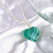 Natural Green Onyx Heart Shape Chain Necklace | 92.5 Sterling Silver fine Jewelry | May Birthstone