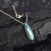 Labradorite Gemstone Gold Plated Sterling Silver Chain Necklace, Birthstone Healing Power Pendant, Unique Gift