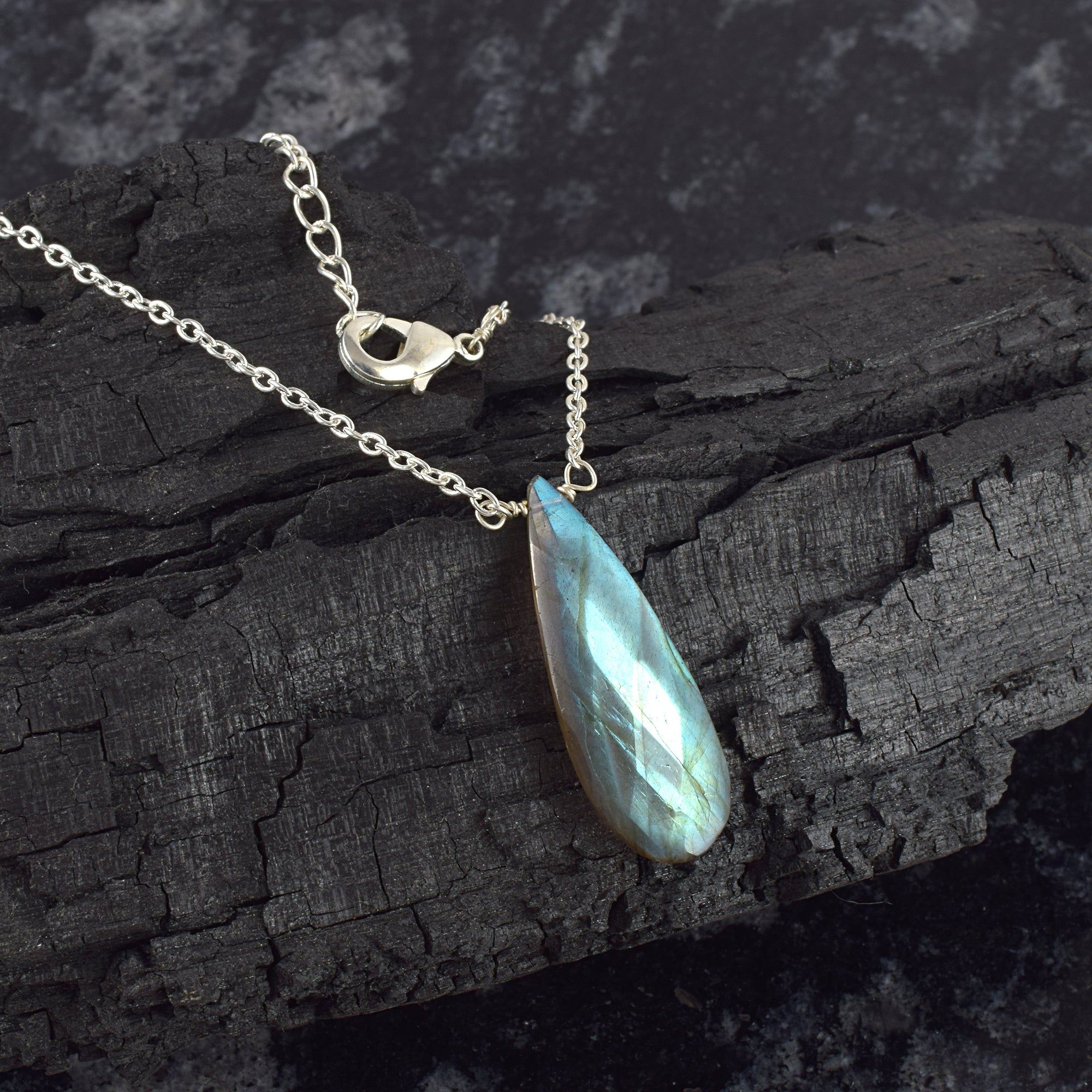 Labradorite Gemstone Gold Plated Sterling Silver Chain Necklace, Birthstone Healing Power Pendant, Unique Gift