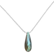 Labradorite Gemstone Gold Plated Sterling Silver Chain Necklace, Birthstone Healing Power Pendant, Unique Gift