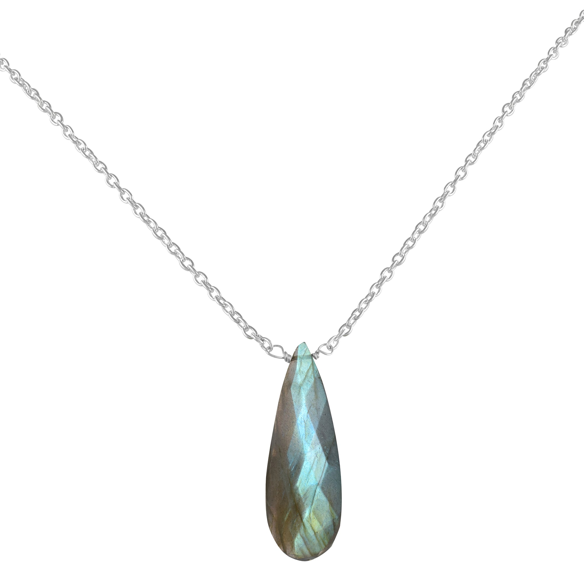 Labradorite Gemstone Gold Plated Sterling Silver Chain Necklace, Birthstone Healing Power Pendant, Unique Gift