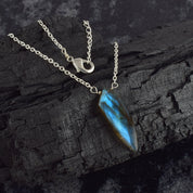 Labradorite Gemstone Gold Plated Sterling Silver Chain Necklace, Birthstone Healing Power Pendant, Unique Gift