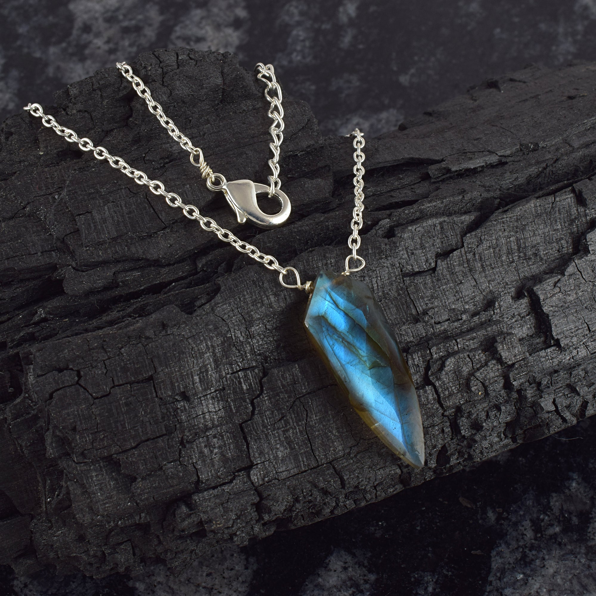 Labradorite Gemstone Gold Plated Sterling Silver Chain Necklace, Birthstone Healing Power Pendant, Unique Gift