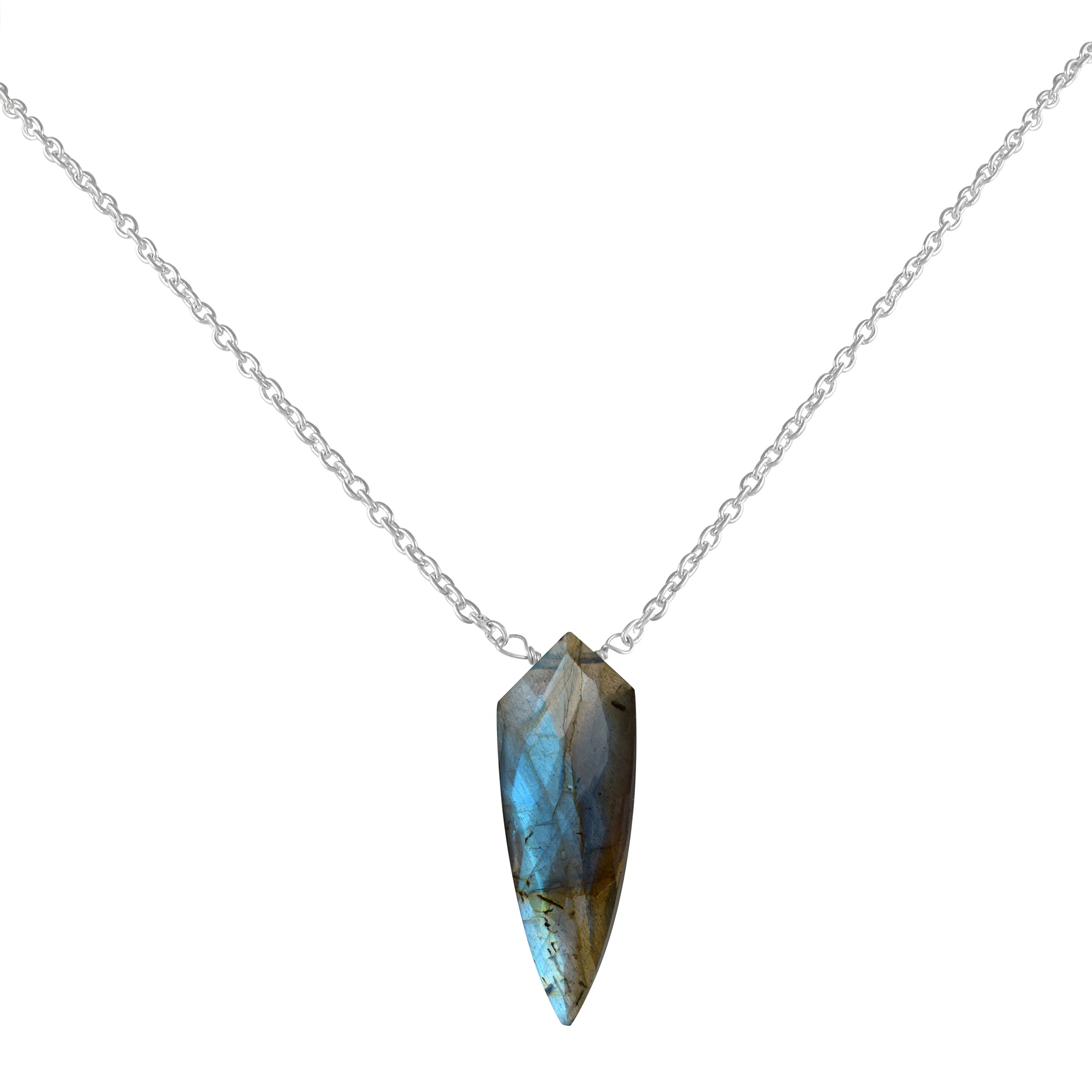Labradorite Gemstone Gold Plated Sterling Silver Chain Necklace, Birthstone Healing Power Pendant, Unique Gift