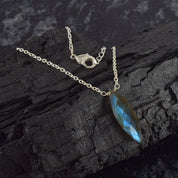 Labradorite Gemstone Gold Plated Sterling Silver Chain Necklace, Birthstone Healing Power Pendant, Unique Gift