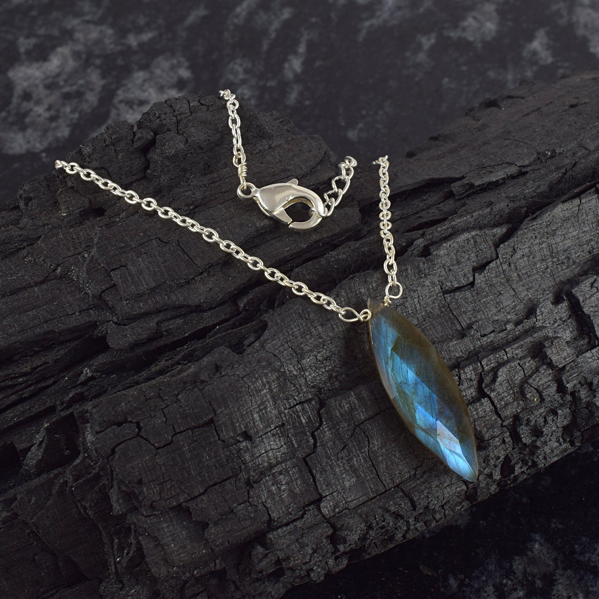 Labradorite Gemstone Gold Plated Sterling Silver Chain Necklace, Birthstone Healing Power Pendant, Unique Gift