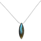 Labradorite Gemstone Gold Plated Sterling Silver Chain Necklace, Birthstone Healing Power Pendant, Unique Gift
