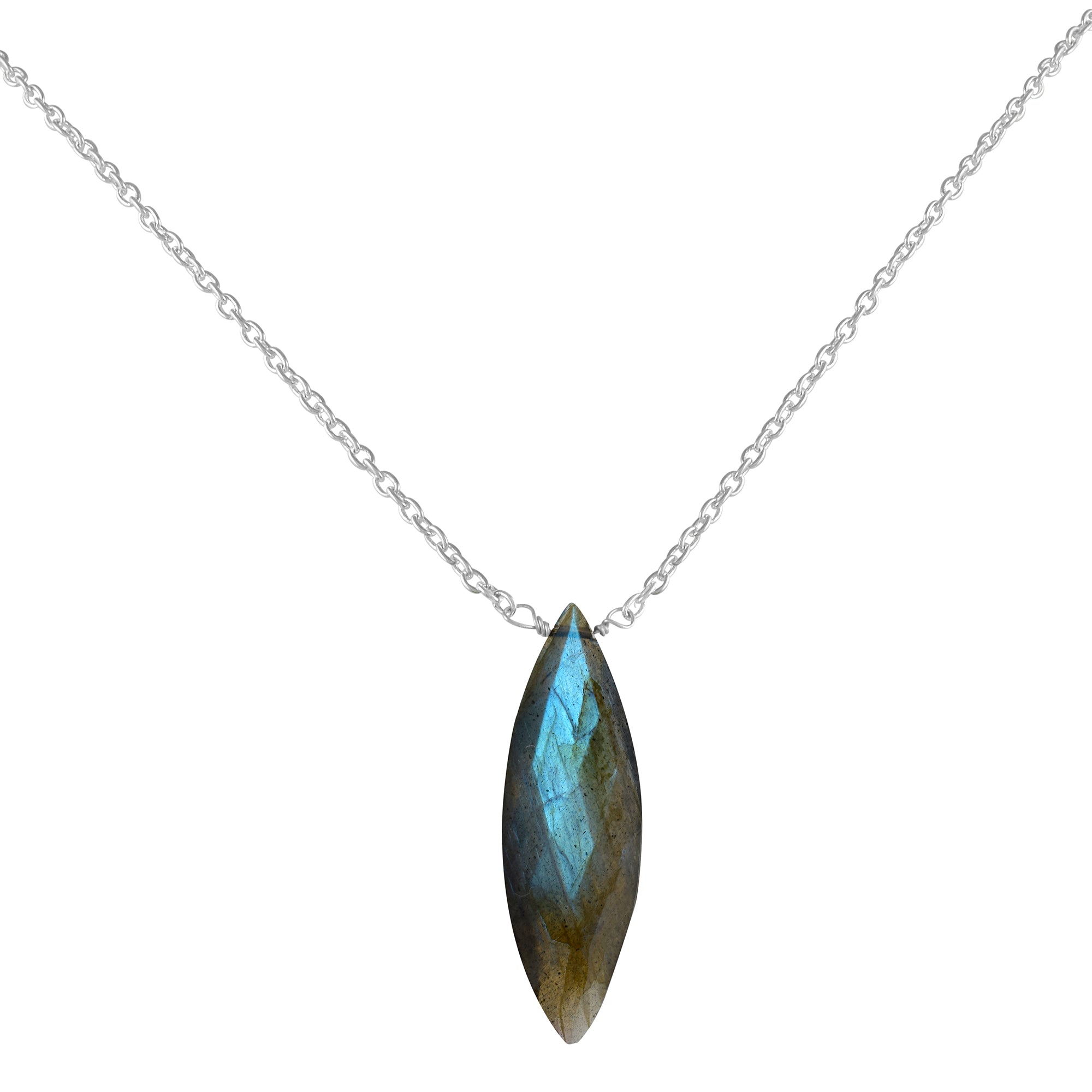 Labradorite Gemstone Gold Plated Sterling Silver Chain Necklace, Birthstone Healing Power Pendant, Unique Gift