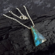 Labradorite Gemstone Gold Plated Sterling Silver Chain Necklace, Birthstone Healing Power Pendant, Unique Gift