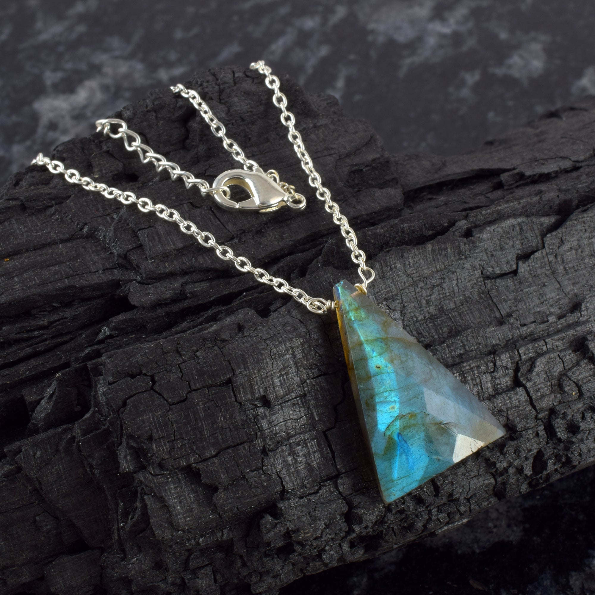 Labradorite Gemstone Gold Plated Sterling Silver Chain Necklace, Birthstone Healing Power Pendant, Unique Gift