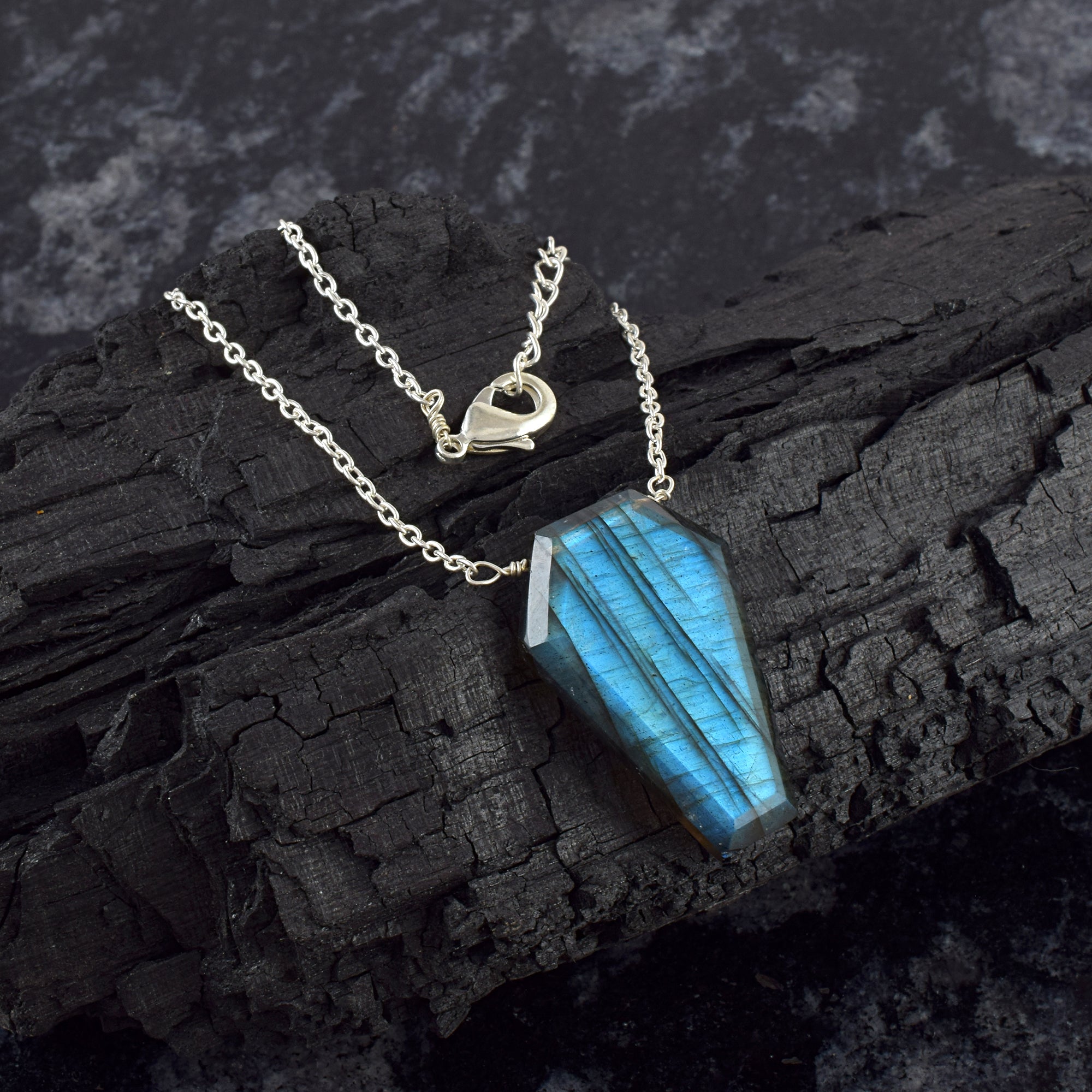 Labradorite Gemstone Gold Plated Sterling Silver Chain Necklace, Birthstone Healing Power Pendant, Unique Gift