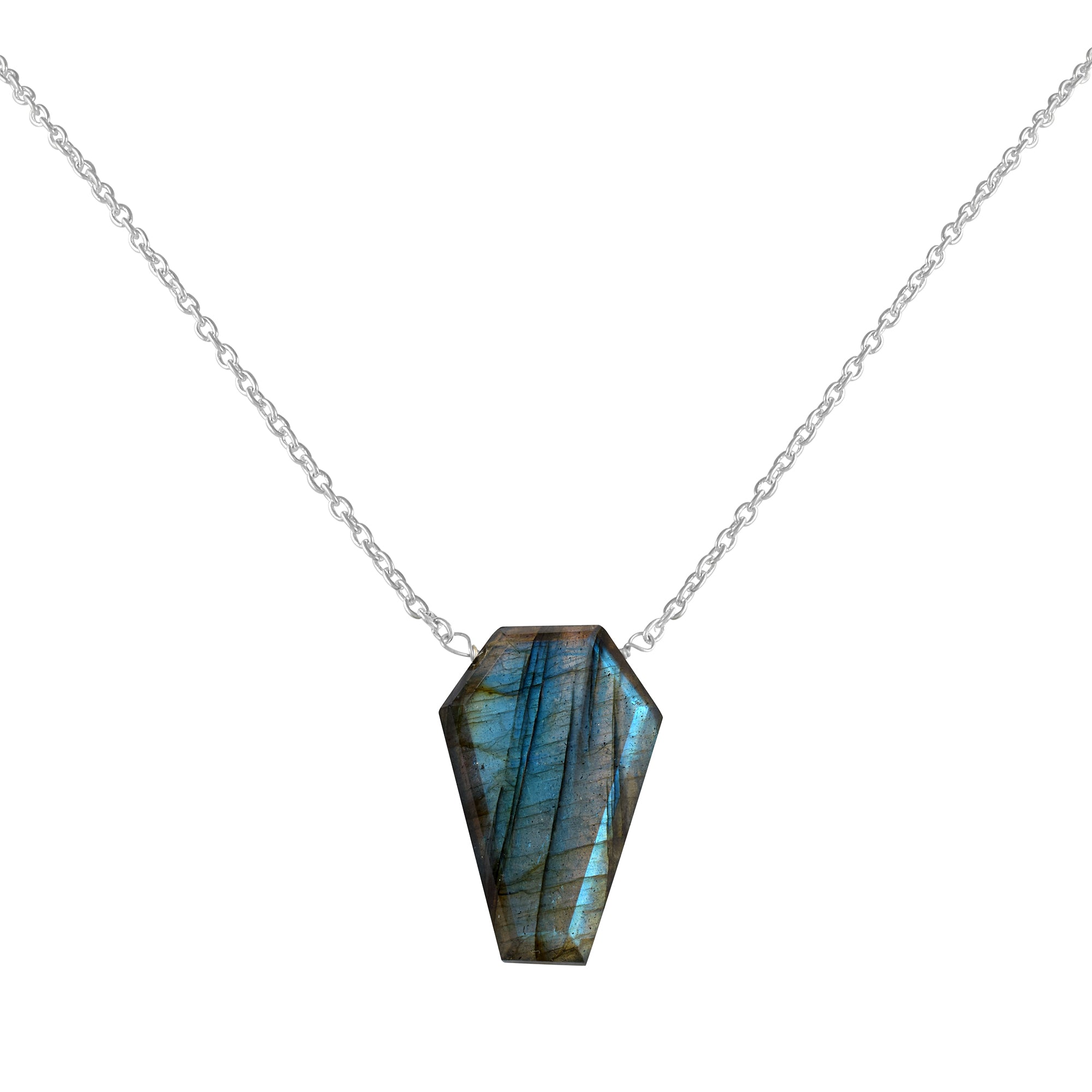 Labradorite Gemstone Gold Plated Sterling Silver Chain Necklace, Birthstone Healing Power Pendant, Unique Gift