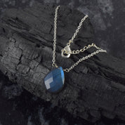 Labradorite Gemstone Gold Plated Sterling Silver Chain Necklace, Birthstone Healing Power Pendant, Unique Gift