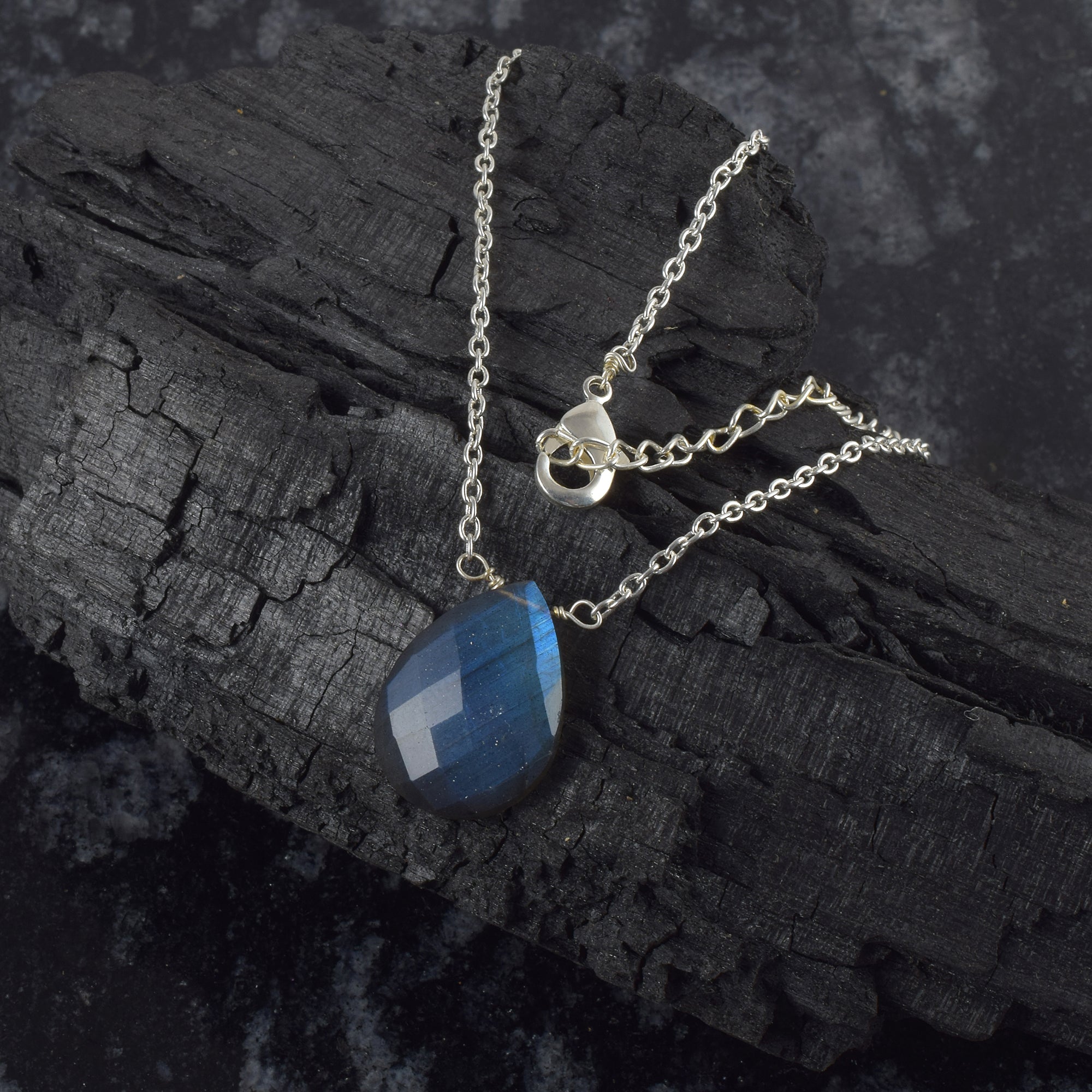 Labradorite Gemstone Gold Plated Sterling Silver Chain Necklace, Birthstone Healing Power Pendant, Unique Gift