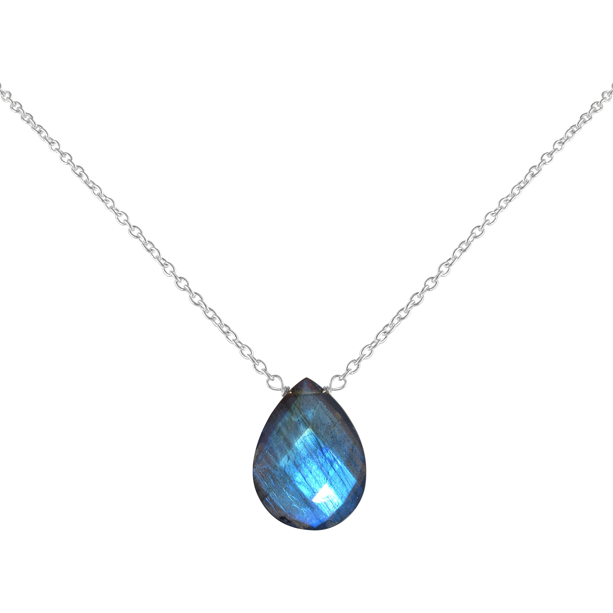 Labradorite Gemstone Gold Plated Sterling Silver Chain Necklace, Birthstone Healing Power Pendant, Unique Gift