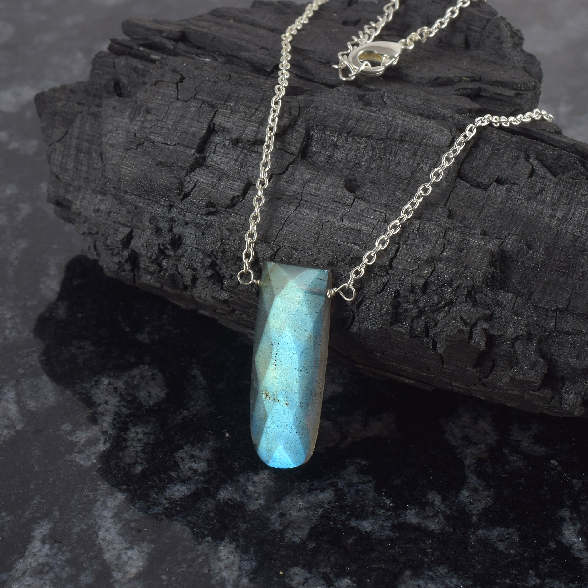 Labradorite Gemstone Gold Plated Sterling Silver Chain Necklace, Birthstone Healing Power Pendant, Unique Gift