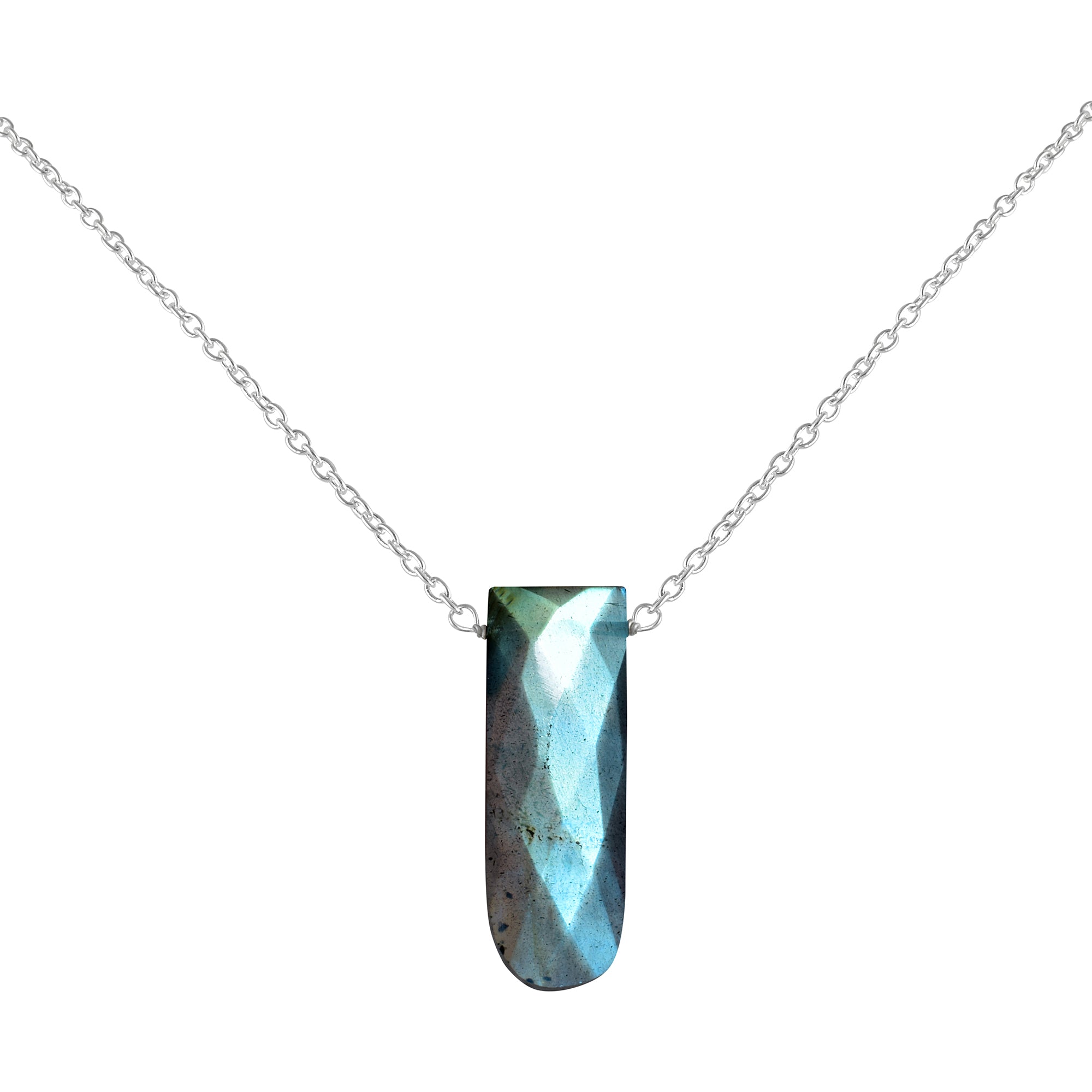 Labradorite Gemstone Gold Plated Sterling Silver Chain Necklace, Birthstone Healing Power Pendant, Unique Gift