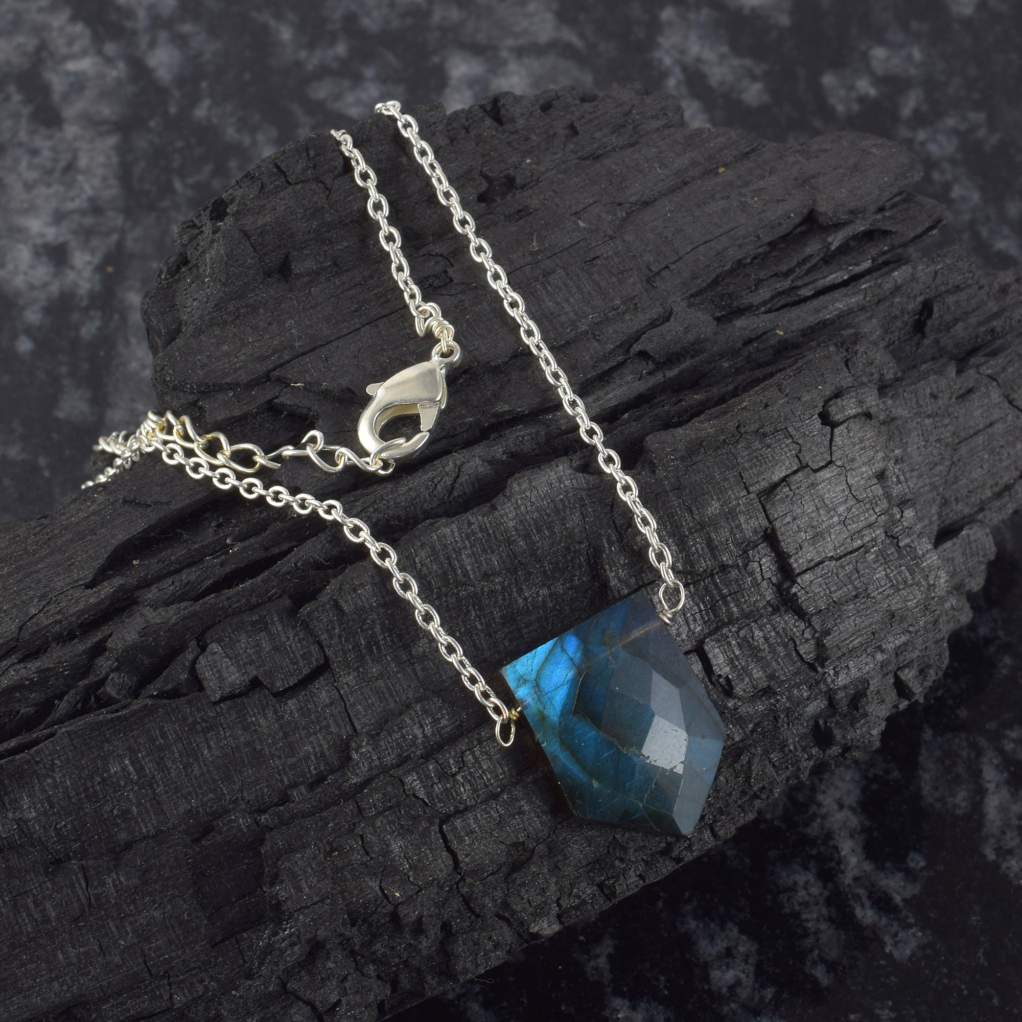 Labradorite Gemstone Gold Plated Sterling Silver Chain Necklace, Birthstone Healing Power Pendant, Unique Gift