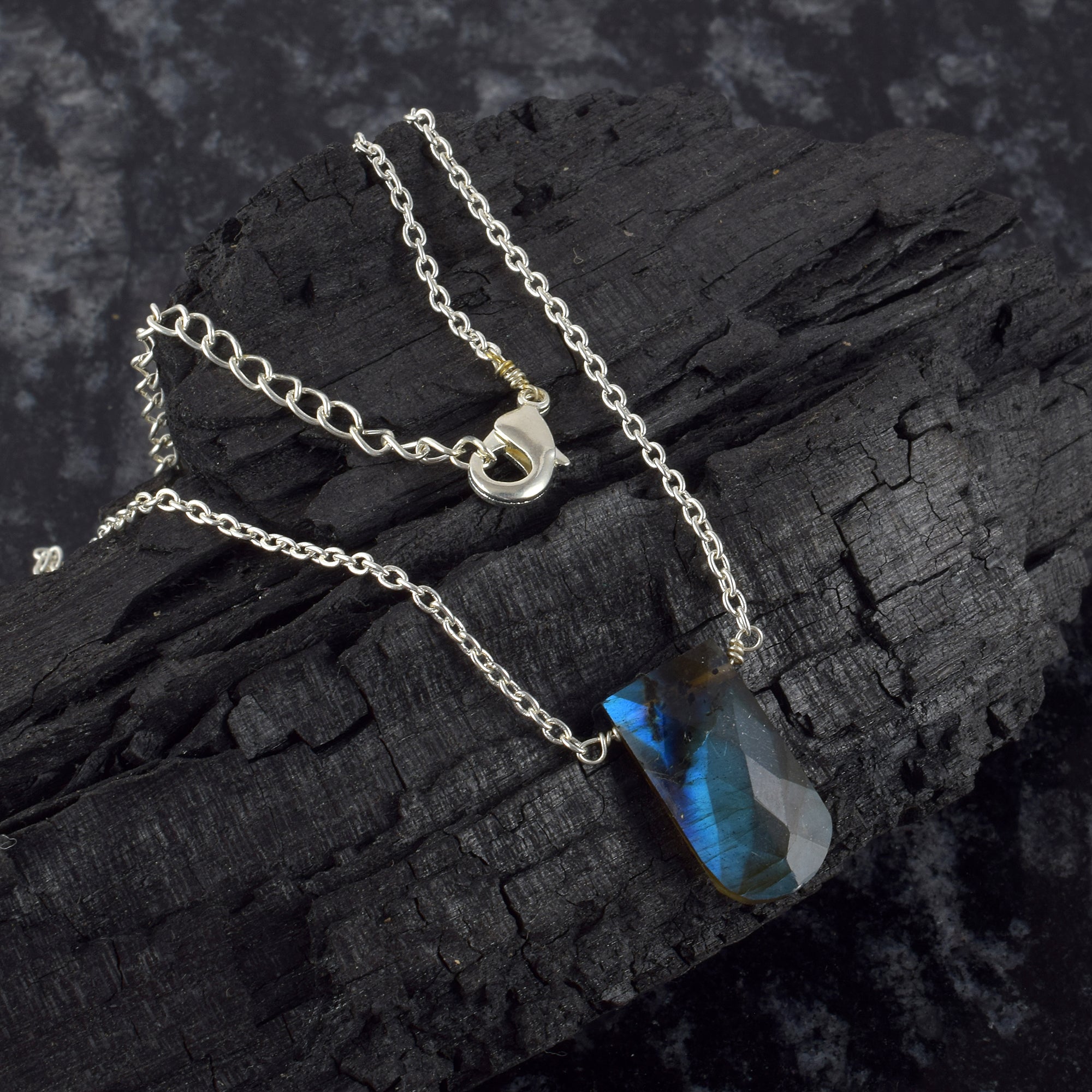 Labradorite Gemstone Gold Plated Sterling Silver Chain Necklace, Birthstone Healing Power Pendant, Unique Gift