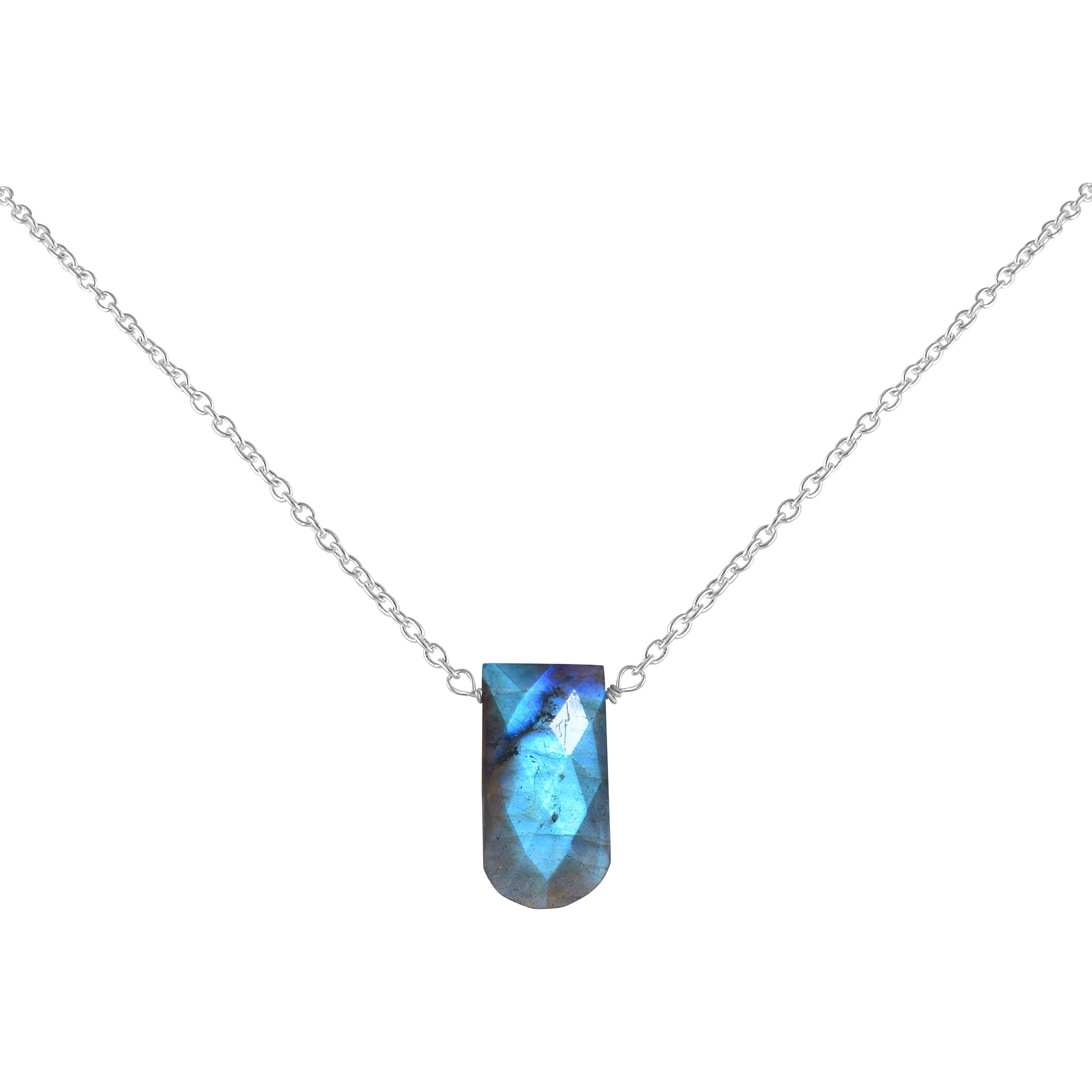 Labradorite Gemstone Gold Plated Sterling Silver Chain Necklace, Birthstone Healing Power Pendant, Unique Gift