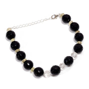 Black Spinel Gemstone Silver Bracelet August Jewelry For Emotional Stability 