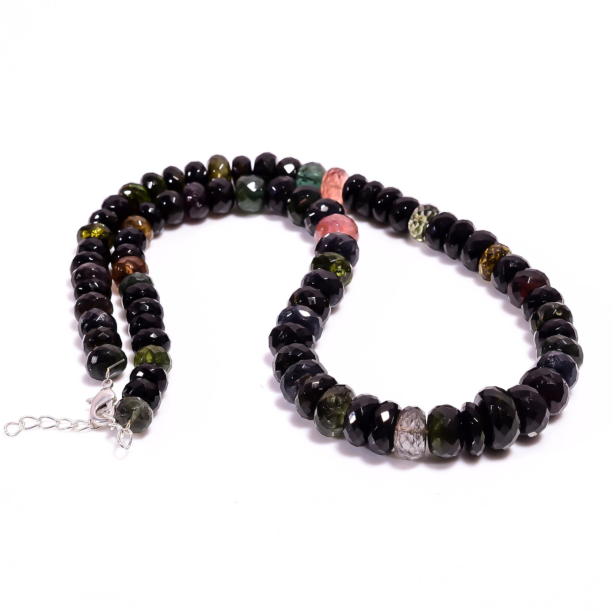 Multi Tourmaline Gemstone Silver Necklace October Birthstone Jewelry For Emotional Healing, Protection And Creativity 