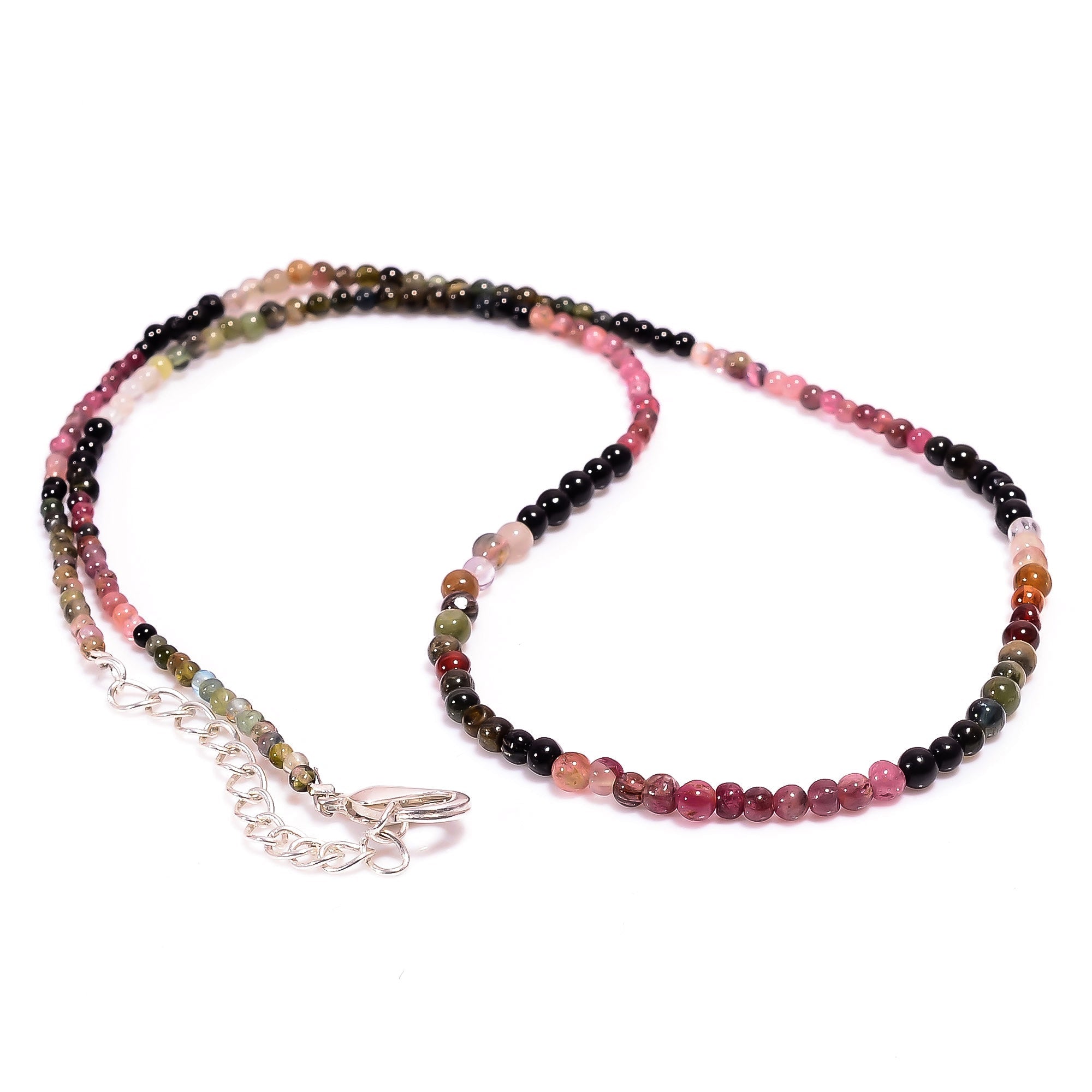 Multi Tourmaline Gemstone Silver Necklace October Birthstone Jewelry For Emotional Healing, Protection And Creativity 