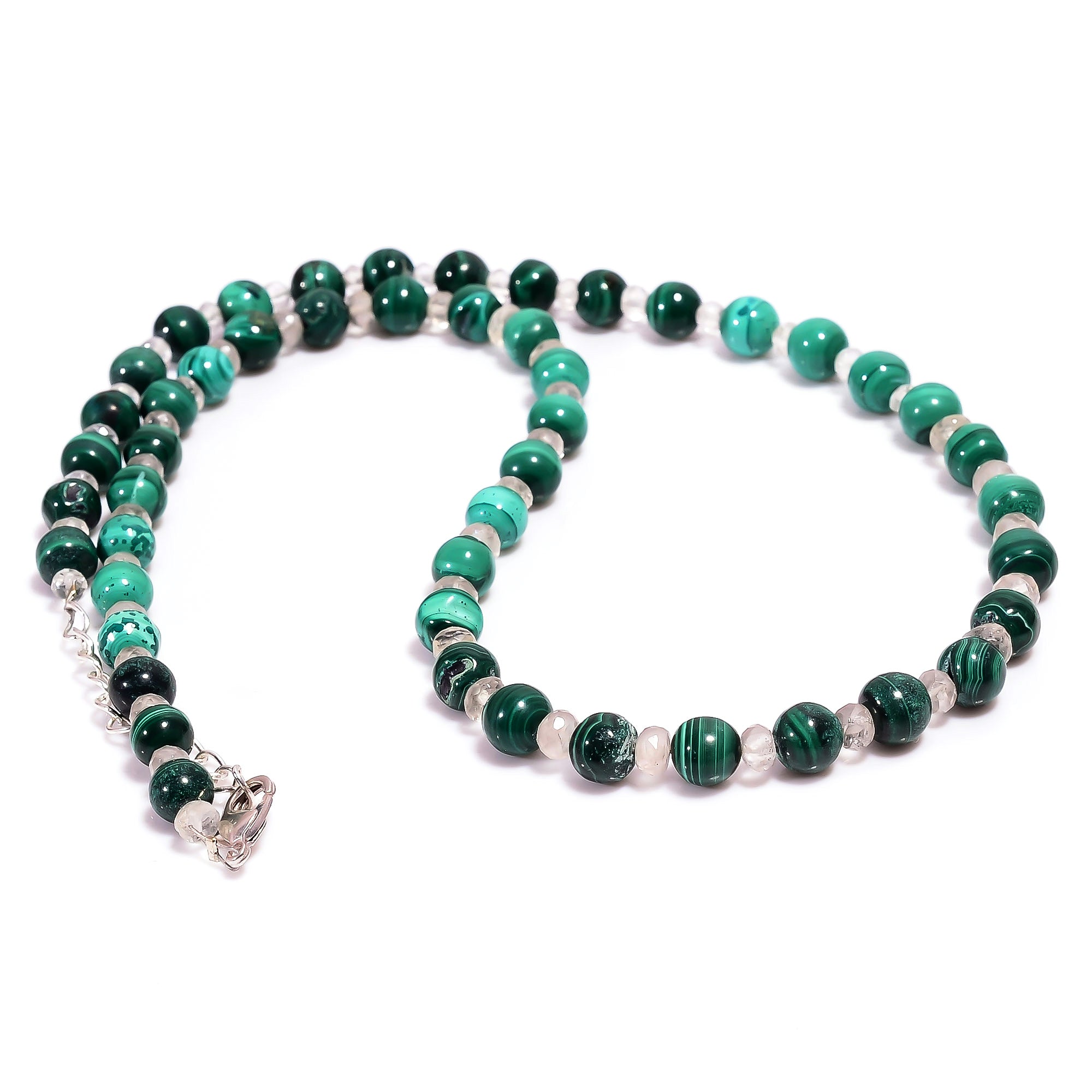 Malachite Gemstone Silver Necklace April & May Birthstone Jewelry For Absorbs Negative Energy 