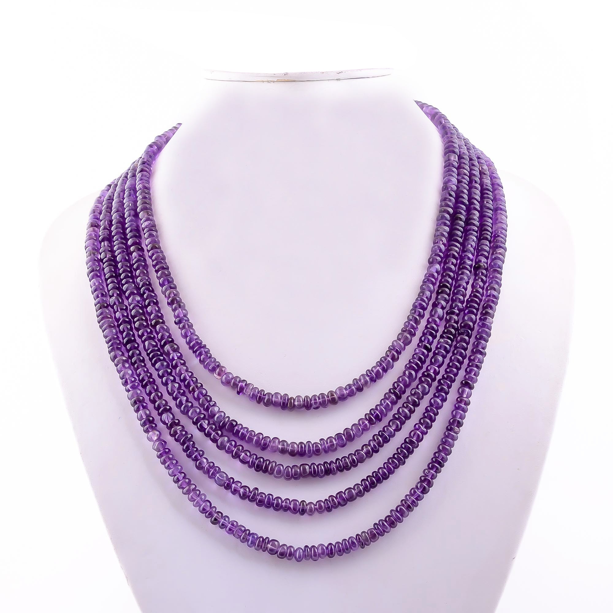 African Amethyst Gemstone Rondelle Shape Silver Necklace Set, Necklace, Bracelet & Earring February Birthstone Jewelry For Calm, Clarity And Focus 