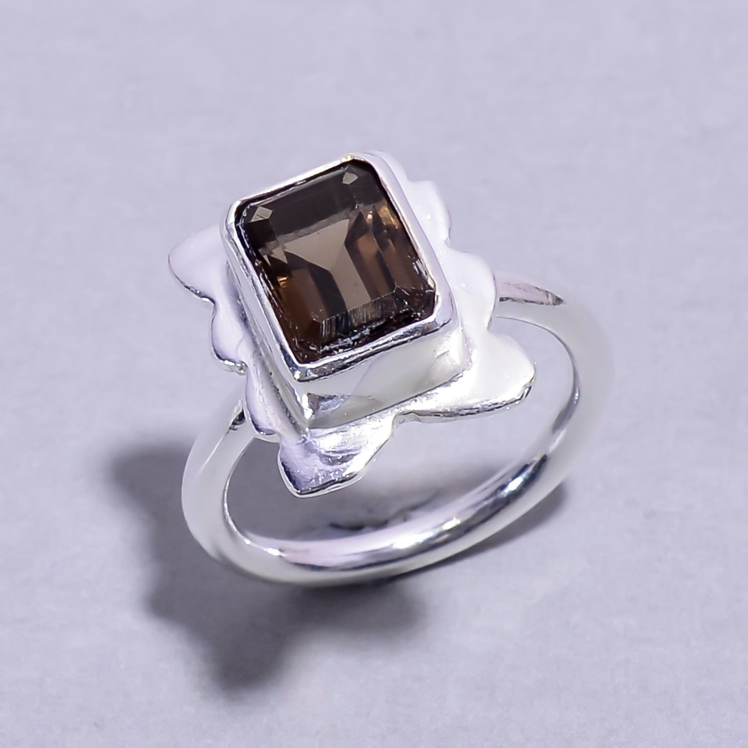 Natural Light Brown Smoky Quartz Solitaire Fine Gemstone Ring 