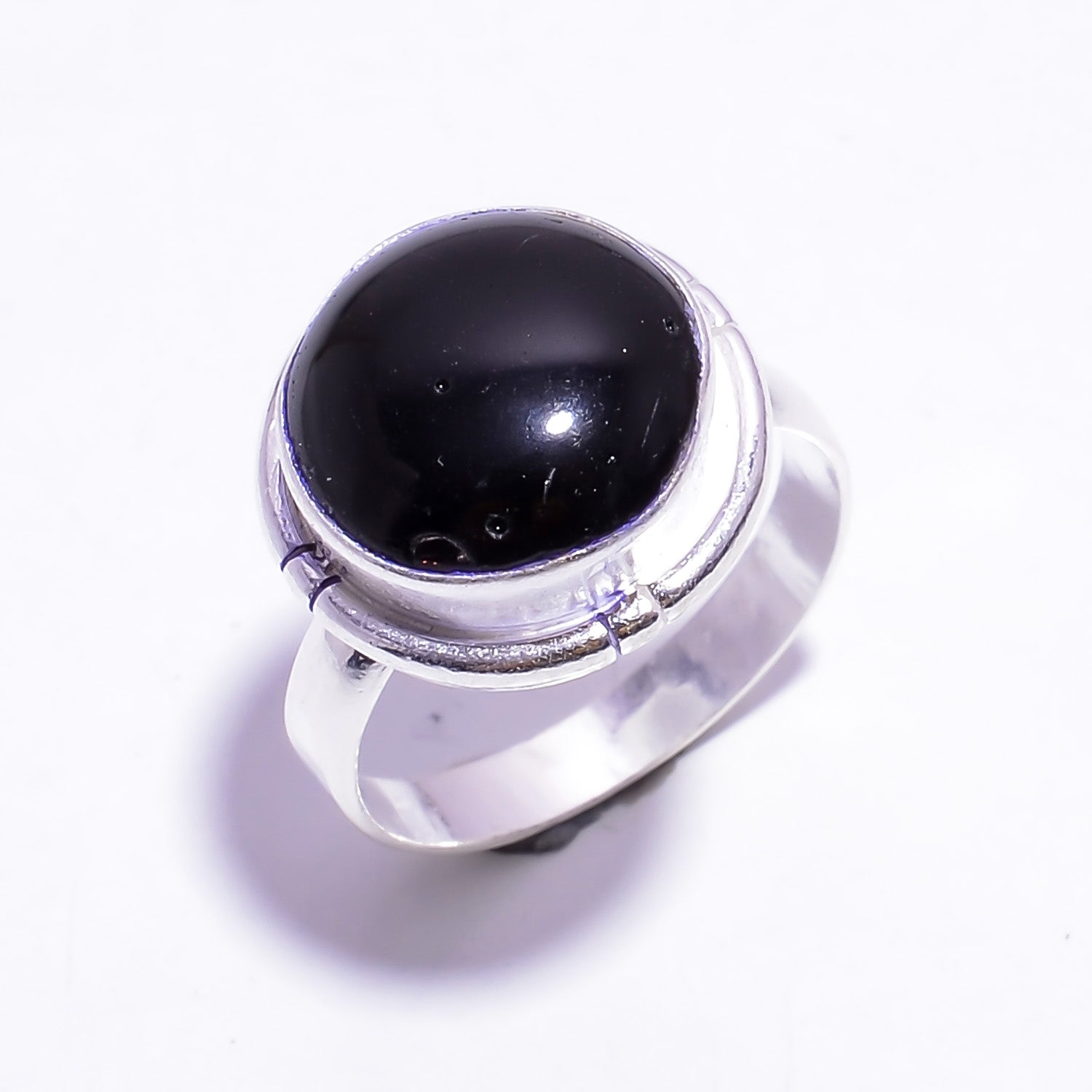 Natural Black Onyx Solitaire Fine Gemstone Ring 