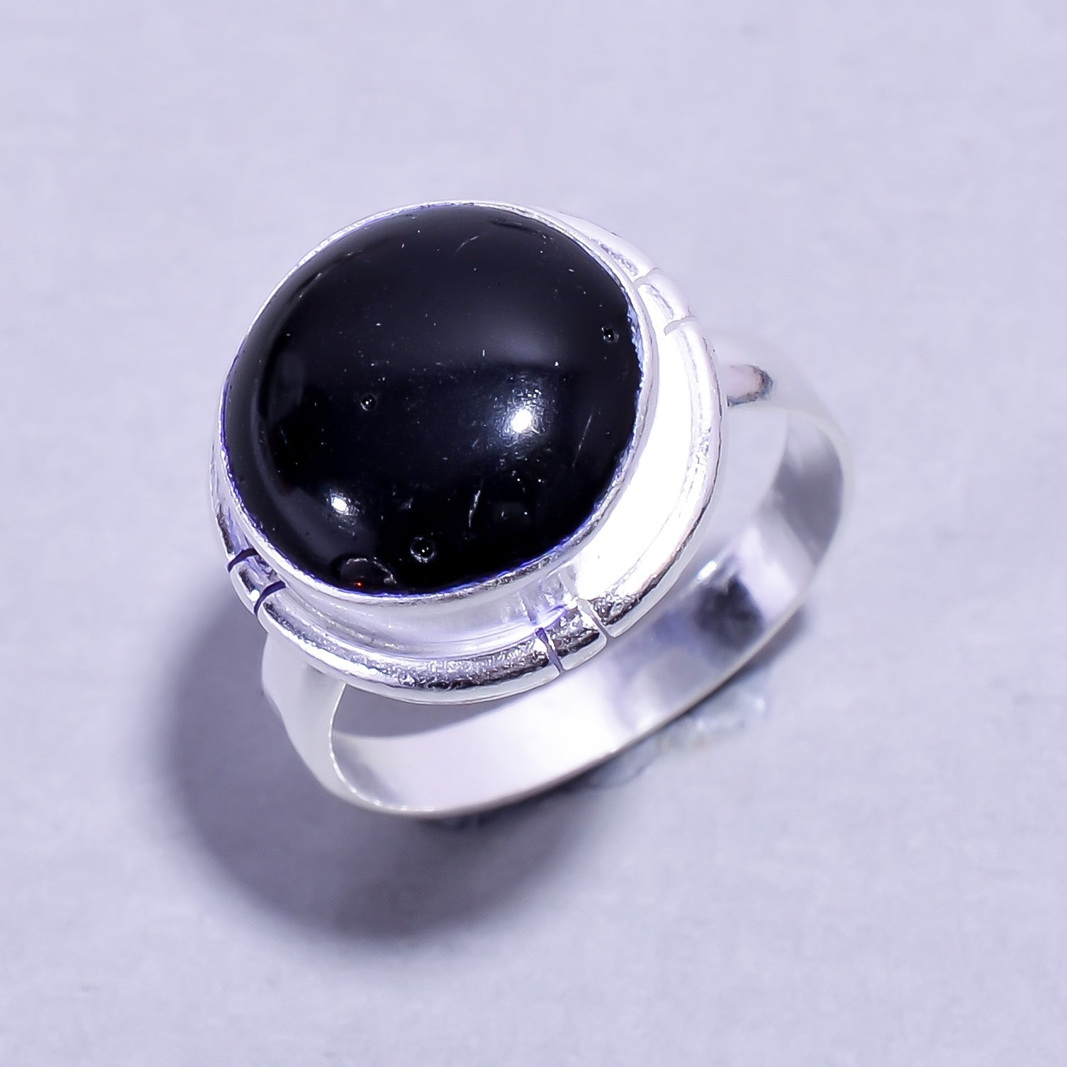 Natural Black Onyx Solitaire Fine Gemstone Ring 