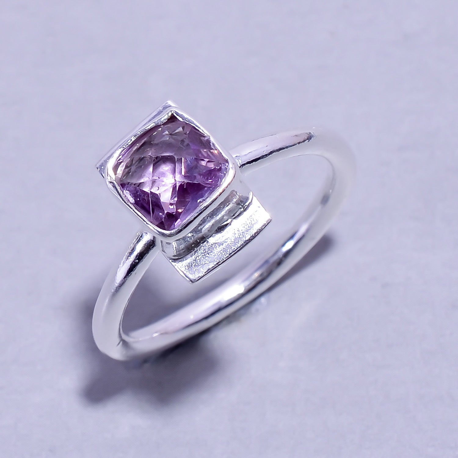 Natural Purple Amethyst Statement Fine Gemstone Ring 