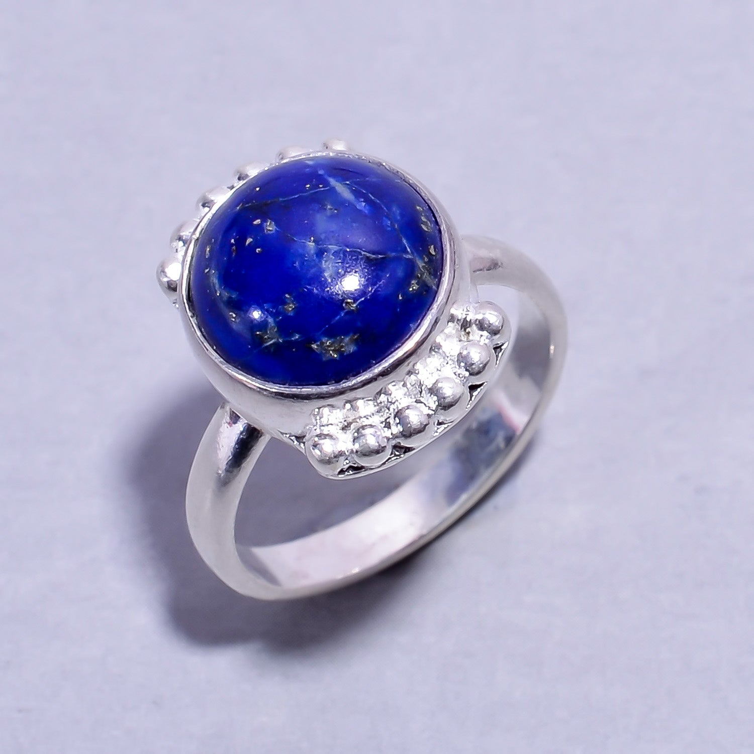 Natural Dark Blue Lapis Lazuli Stackable Fine Gemstone Ring 