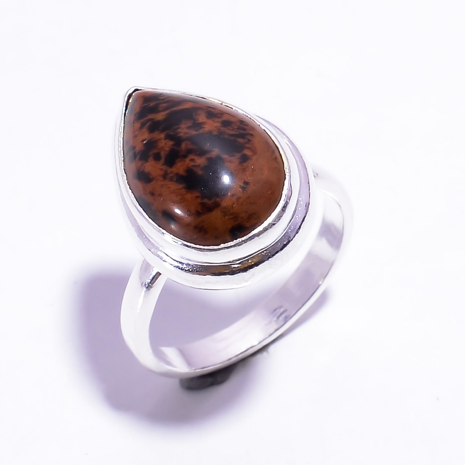 Natural Brown Mahogany Obsidian Solitaire Fine Gemstone Ring 