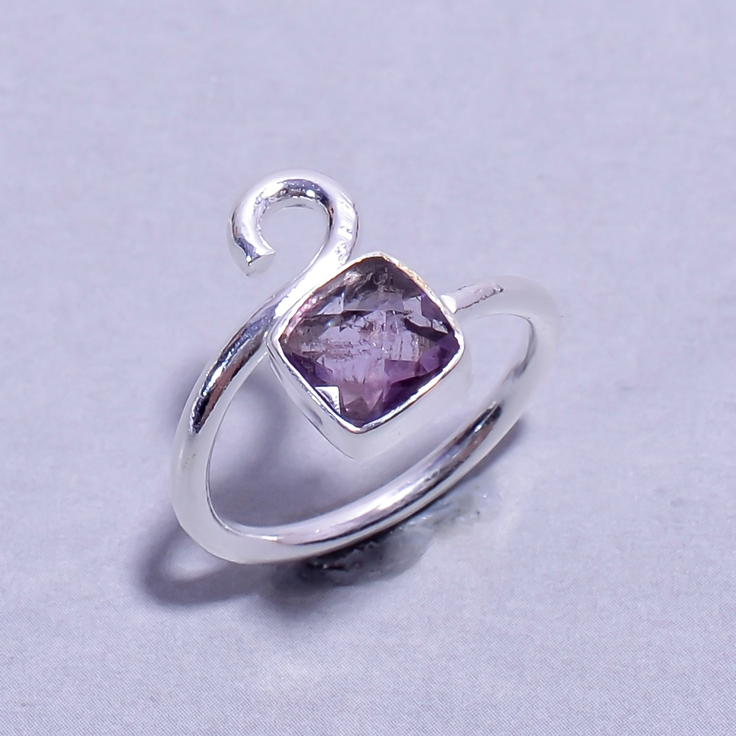 Natural Purple Amethyst Stackable Fine Gemstone Ring 