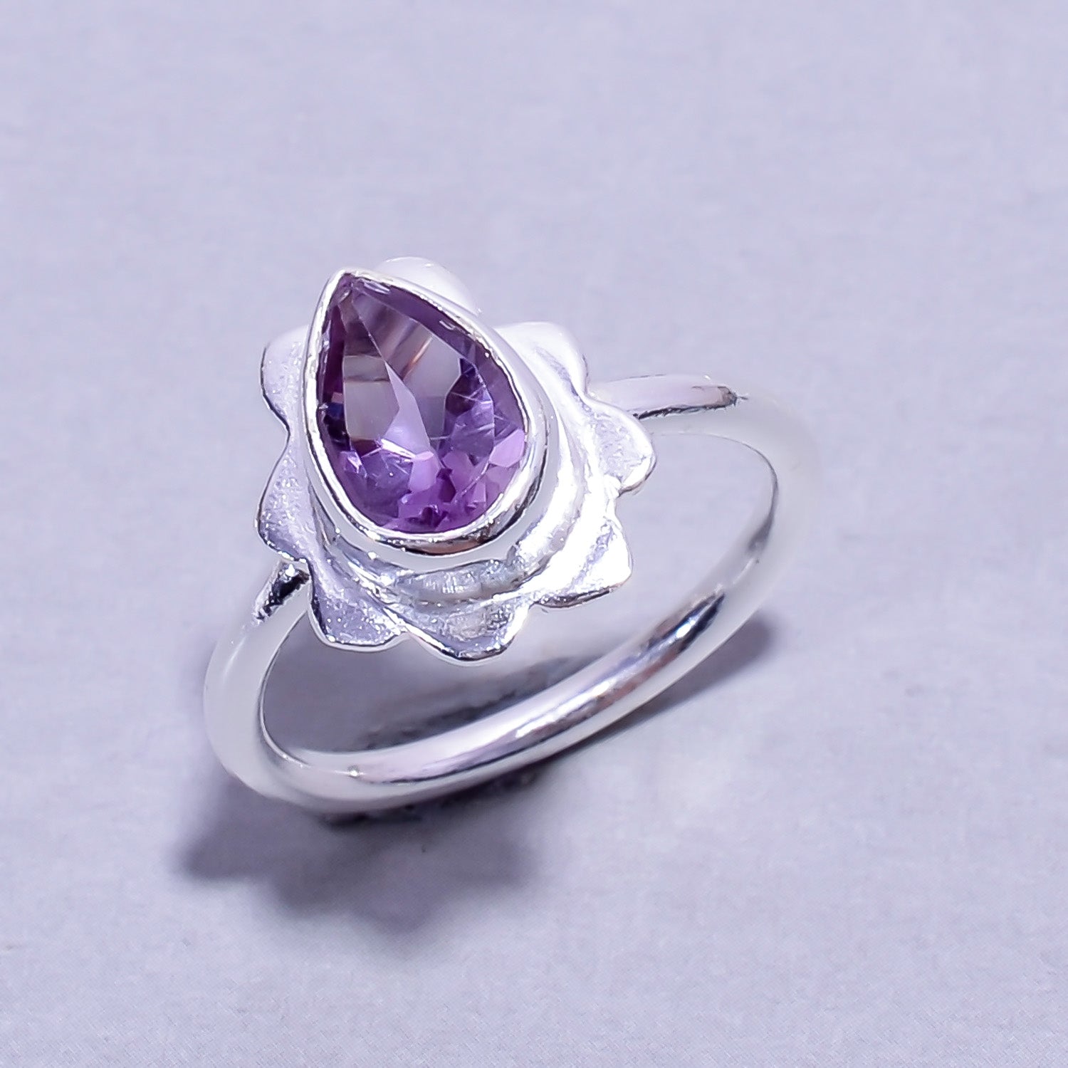 Natural Purple Amethyst Statement Fine Gemstone Ring 