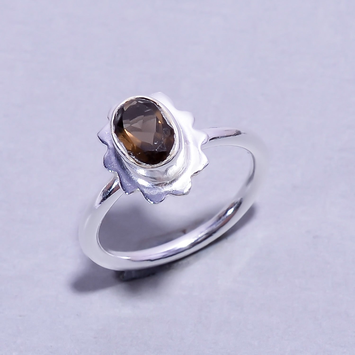 Natural Light Brown Smoky Quartz Stackable Fine Gemstone Ring 