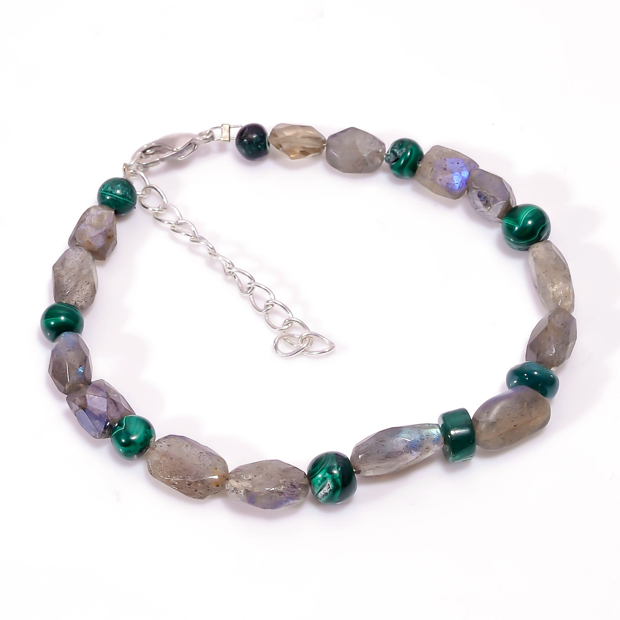 Natural Gray Labradorite Beaded Fine Gemstone Bracelet 