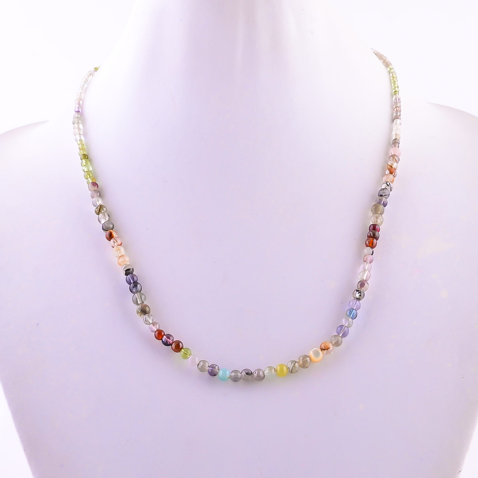 Natural Multicolor Multi Beaded Fine Gemstone Necklace 