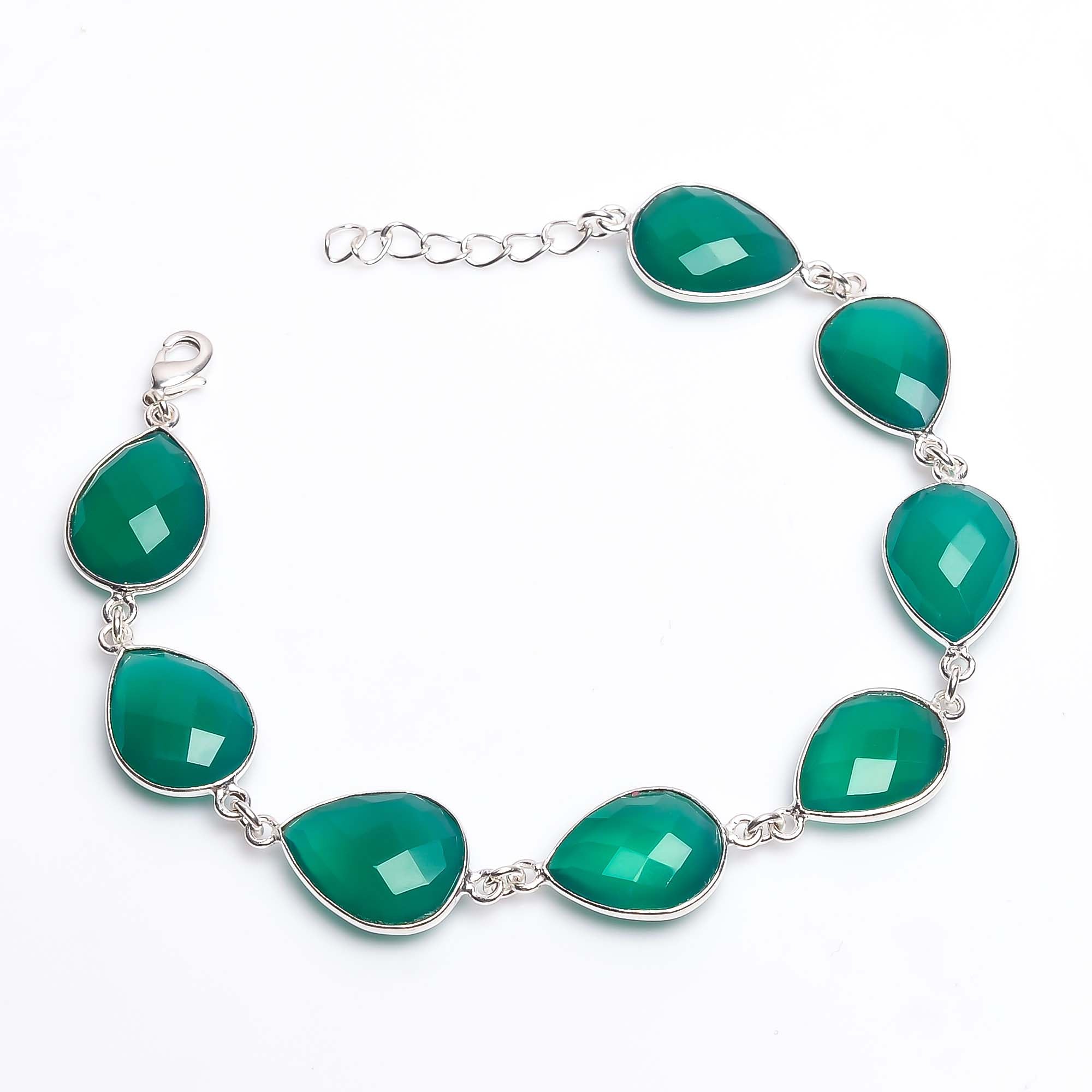 Green Onyx Gemstone Pear Shape Gold Plating Bracelet Jewelry For Strength, Healing And Protection 