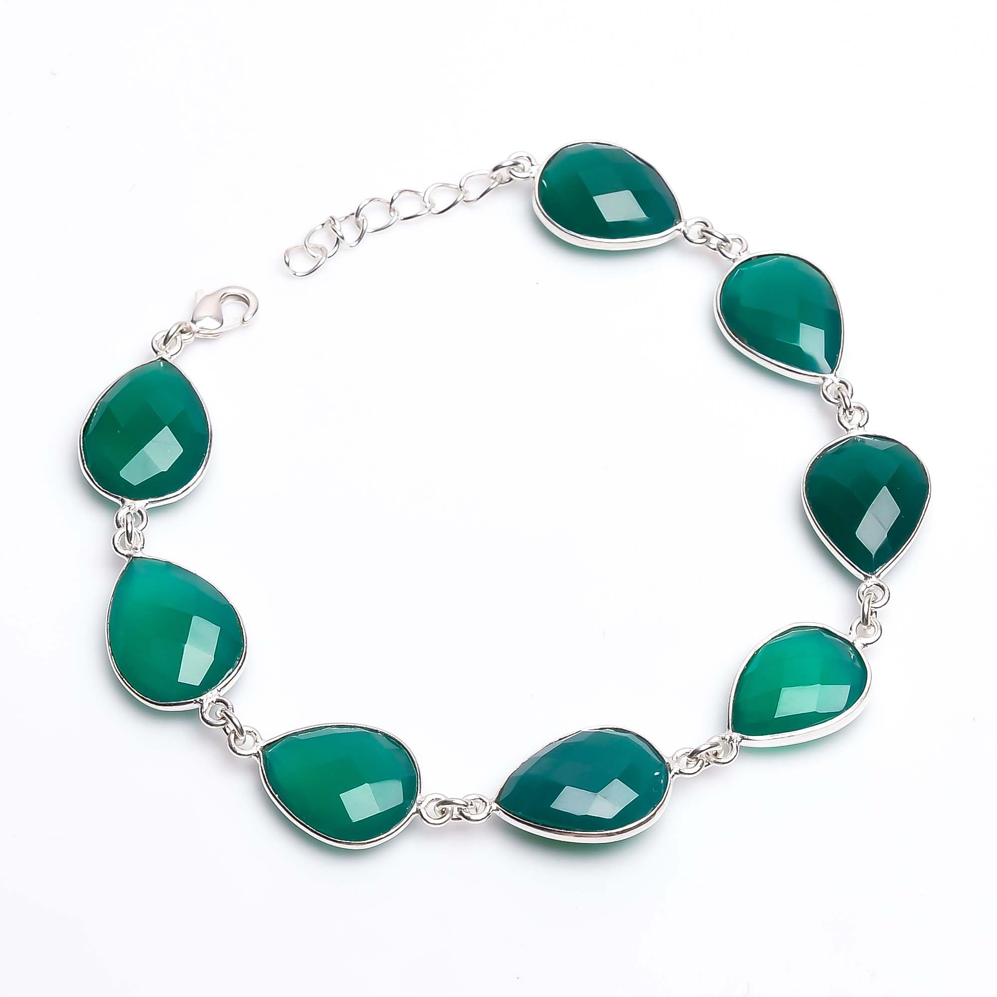 Green Onyx Gemstone Oval Shape Silver Bracelet Jewelry For Strength, Healing And Protection 