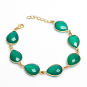 Green Onyx Gemstone Pear Shape Gold Plating Bracelet Jewelry For Strength, Healing And Protection 