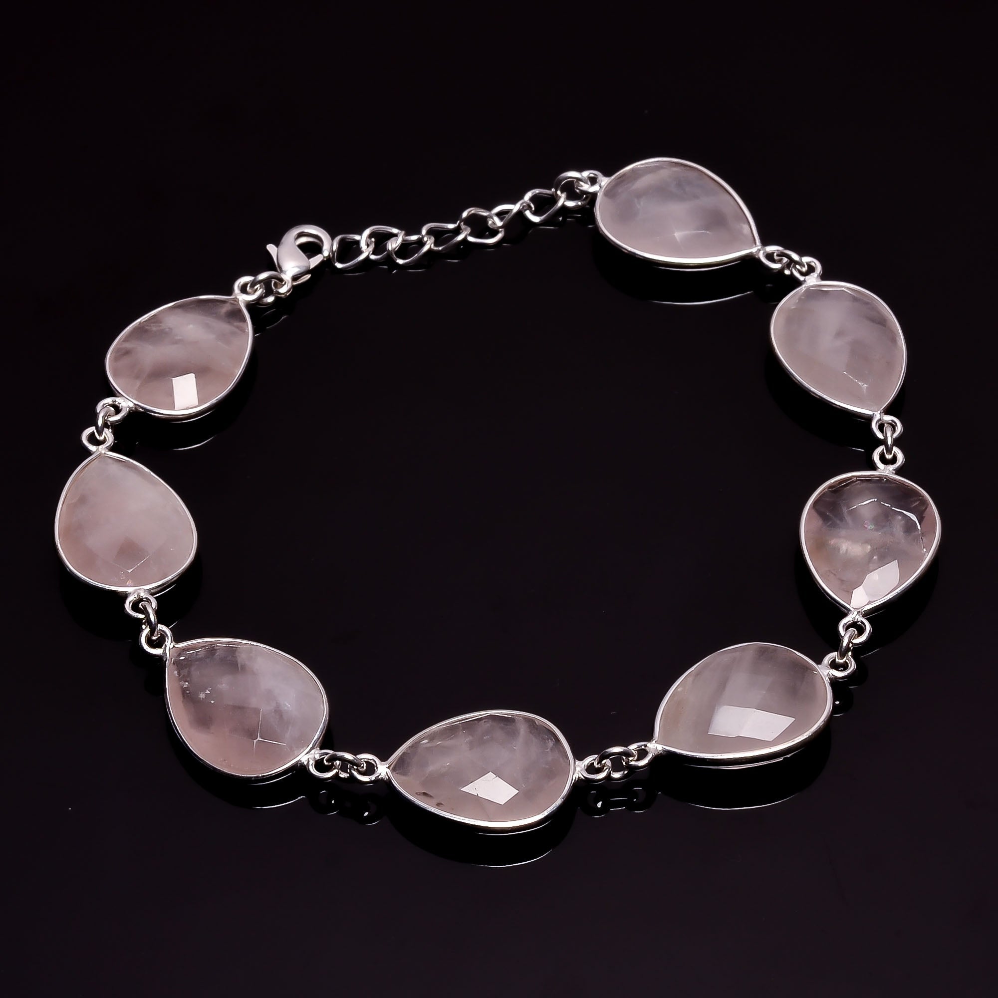 Natural Pink Rose Quartz Statement Fine Gemstone Bracelet 