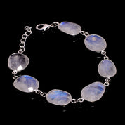 Natural White Rainbow Moonstone Tennis Fine Gemstone Bracelet 