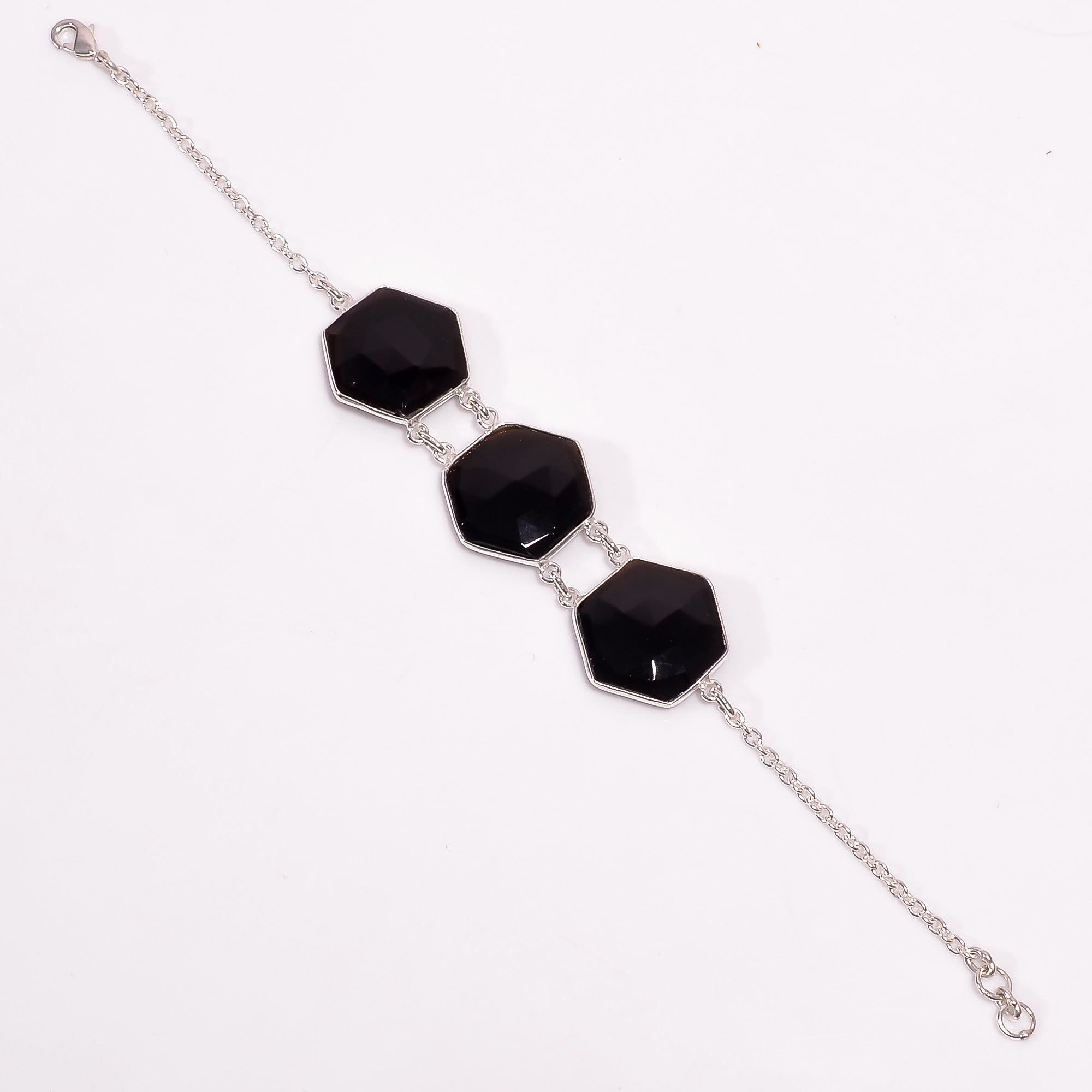 Natural Black Onyx Chain Fine Gemstone Bracelet 