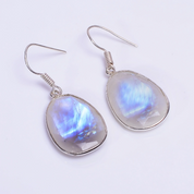 Natural White Rainbow Moonstone Drop/Dangle Fine Gemstone Earrings 